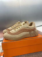 HM Bouncing Sneakers Caramel Brown Canvas & Suede Light Beige H Brown