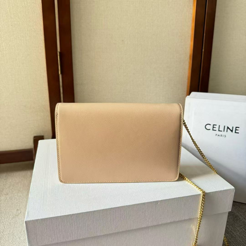 Celine Cuir Triomphe Logo-Printed Bag Beige Gold Cowhide