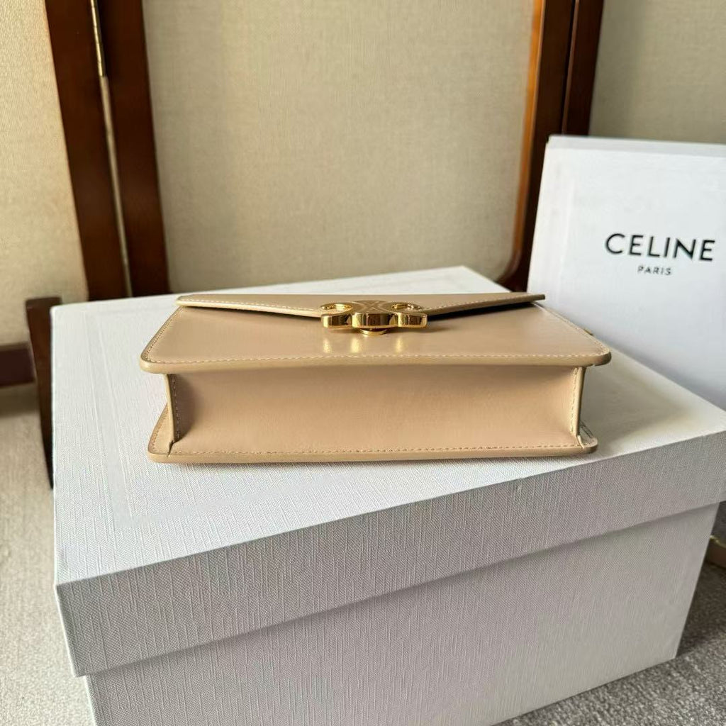 Celine Cuir Triomphe Logo-Printed Bag Beige Gold Cowhide