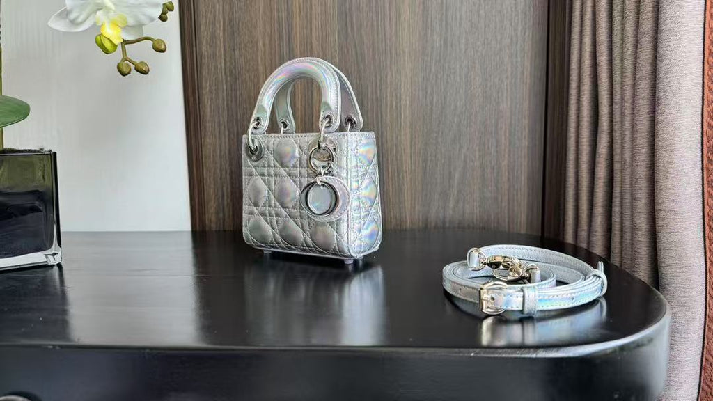 CD MINI LADY 12 SILVER PATENT LAMBSKIN