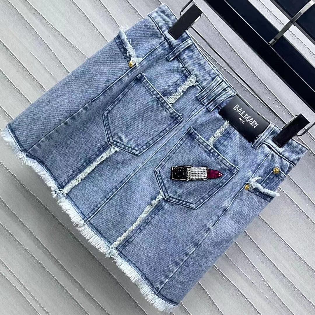 Balmain Skirt Blue Cotton Polyester