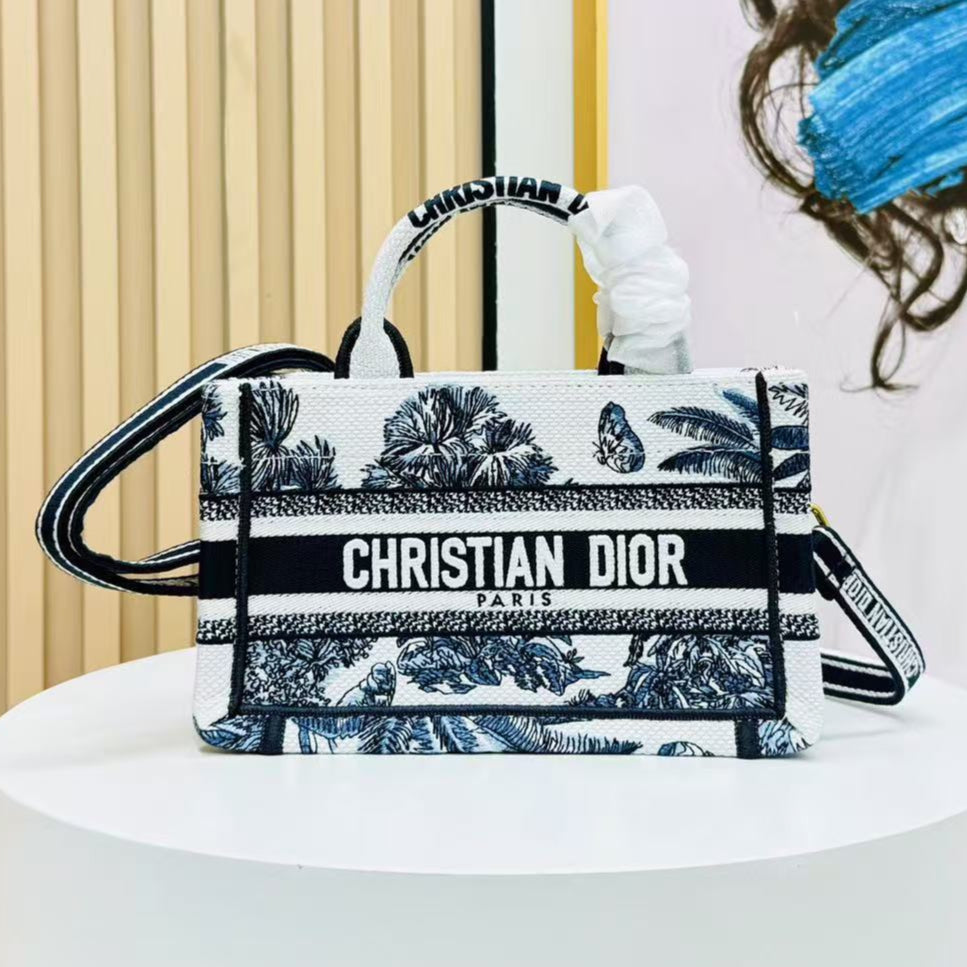 Dior Book Tote 21 cm Blue White Canvas