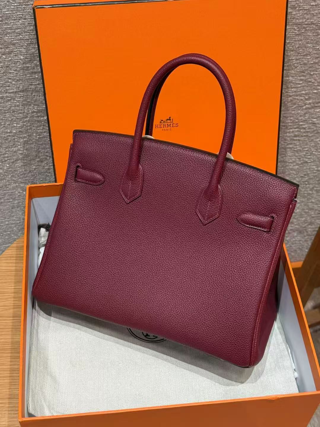 HM BIRKIN  BURGUNDY TOGO LEATHER SILVER HARDWARE