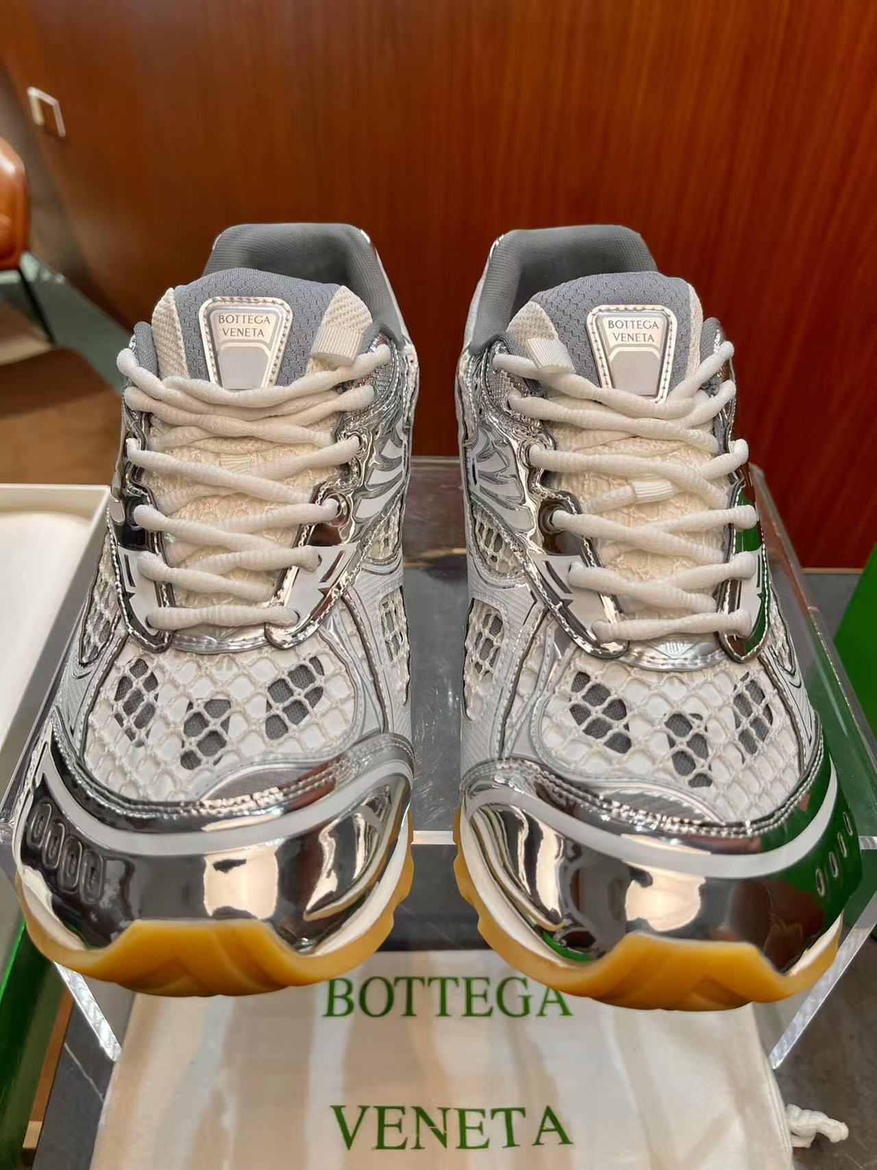 BV 25s Orbit Sneaker Silver White Technical Fabric Lace-up