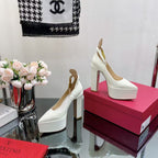 Valentino Roira Block Heel Platform 15cm High Heel White Pumps