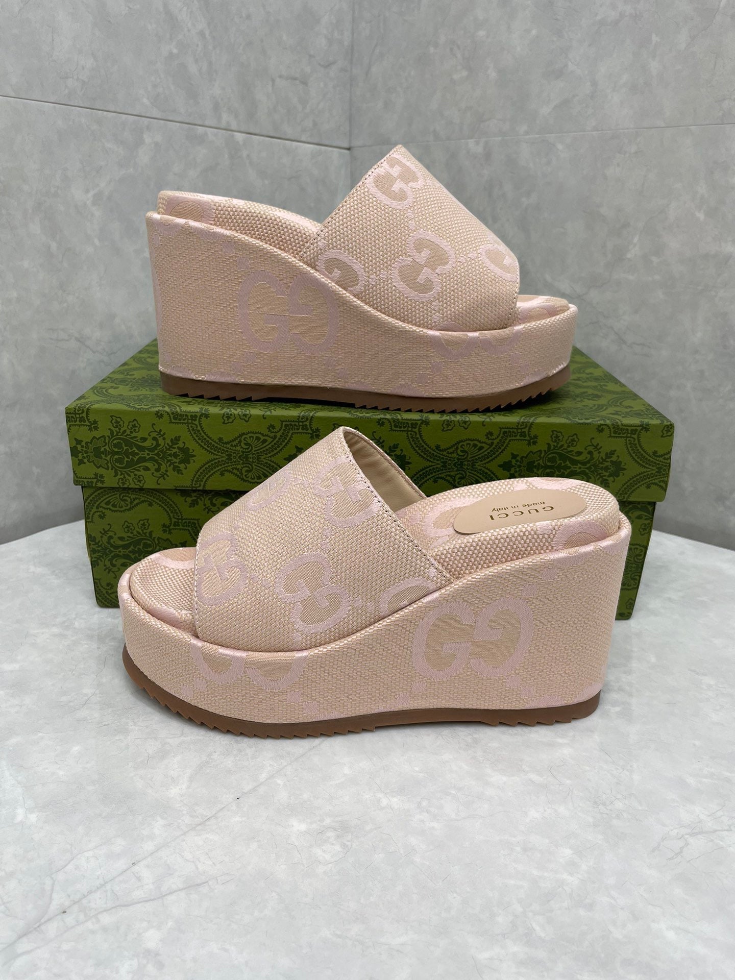 GG Jumbo Platform Slides Beige Canvas