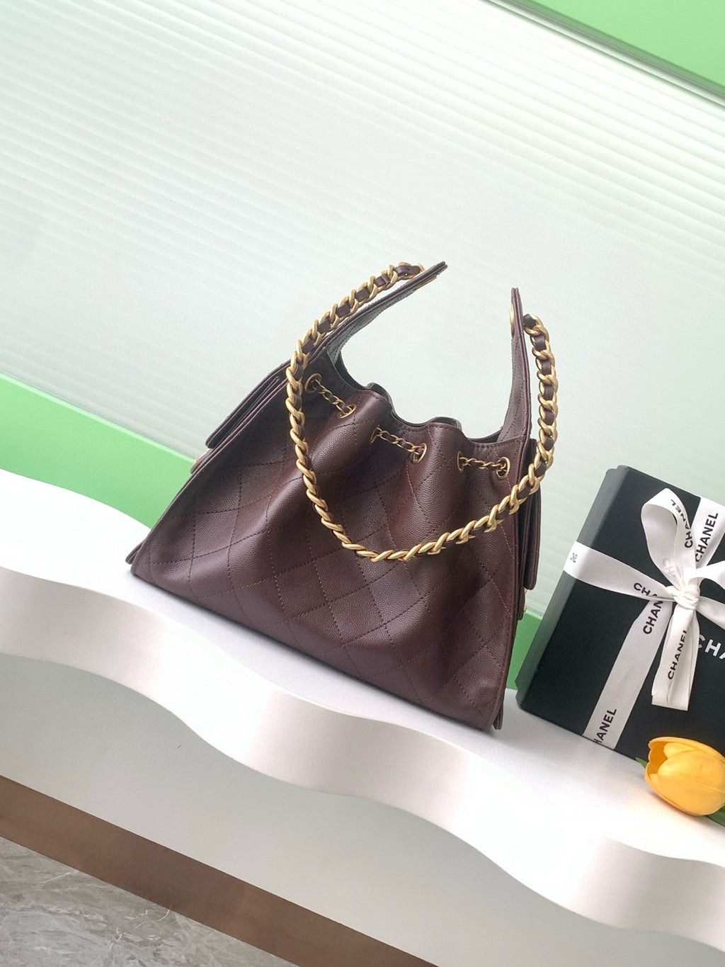 CC 25C Hobo Bag Chocolate Brown Grained Calfskin