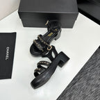 CC 25FW Platform Sandals 6cm Heel Black Calfskin
