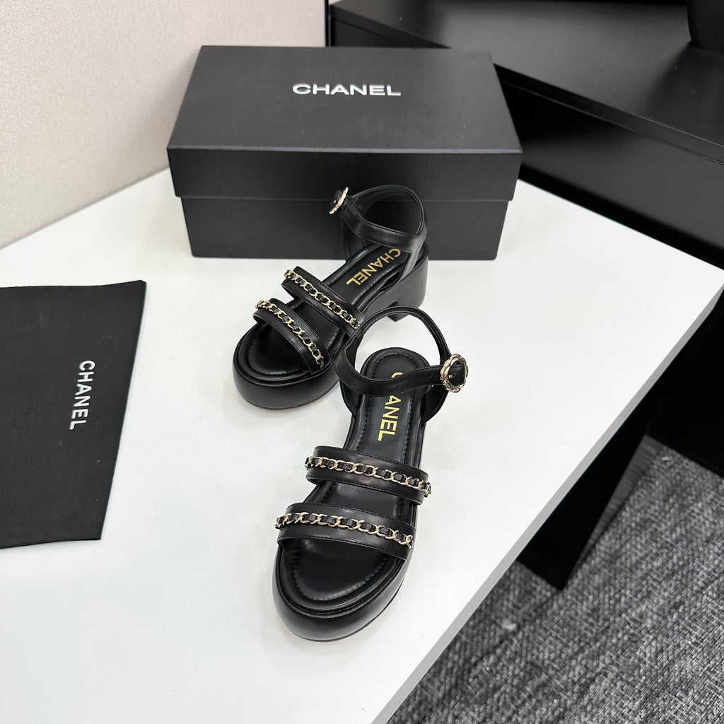 CC 25FW Platform Sandals 6cm Heel Black Calfskin