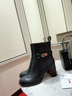 CL Turn-Lock Buckle Red Sole Booties Black Calfskin