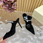 Jimmy Choo 2025 Flocked Velvet Striped Black Mesh Bing 100 Pumps With Crystals