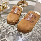 Celine 25 Rivet Birkenstock Slippers Brown Suede Shearling
