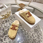 Celine 25 Rivet Birkenstock Slippers Beige Suede Shearling