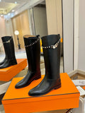 HM Jumping High Boots Iconic Medor Studs Straps Black Cowhide