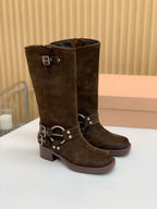 Miu Miu Biker High-Length Boots Brown Suede