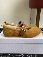 CD Frost Ballet Flats Camel Cannage Suede White Shearling