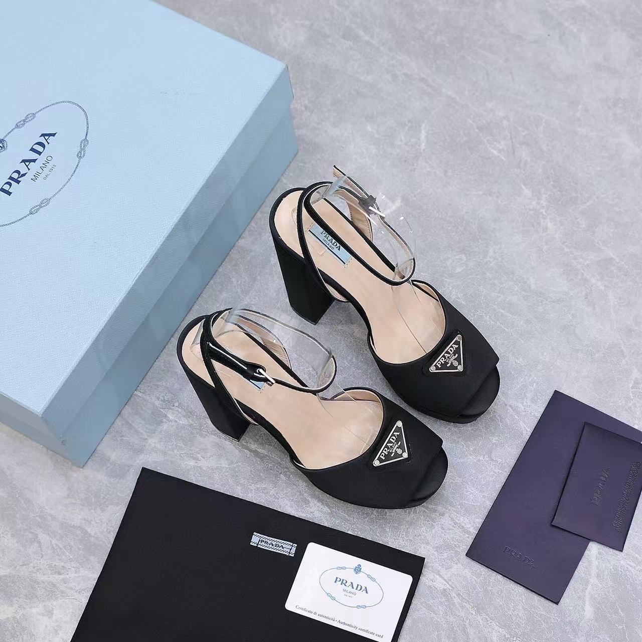 Prada Platform Slingback Sandals 15cm High Heel Black Cowhide