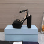 Prada Platform Slingback Sandals 15cm High Heel Black Cowhide