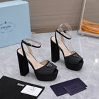 Prada Platform Slingback Sandals 15cm High Heel Black Cowhide