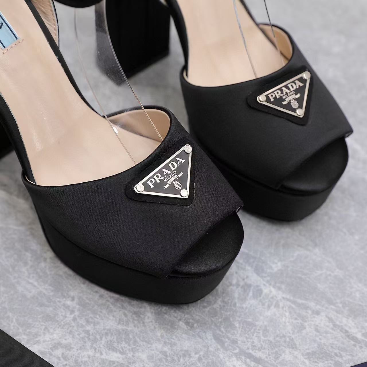 Prada Platform Slingback Sandals 15cm High Heel Black Cowhide