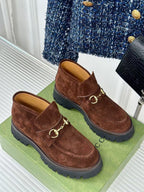 GG Horsebit Ankle Boots Brown Suede
