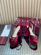 GG Horsebit Platform Sandals 15cm High Heel Red Velvet