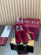 GG Horsebit Platform Sandals 15cm High Heel Red Velvet