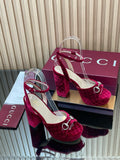 GG Horsebit Platform Sandals 15cm High Heel Red Velvet