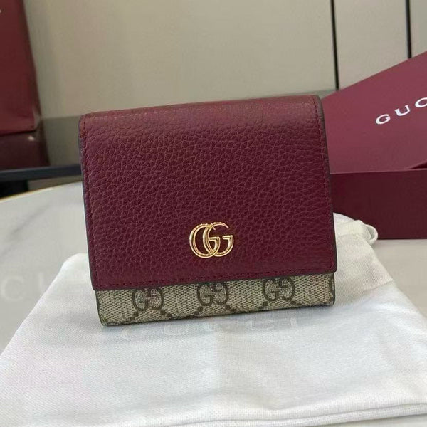 Gucci Marmont 12cm Wallet Ebony mix Rosso Ancora Red Canvas Leather