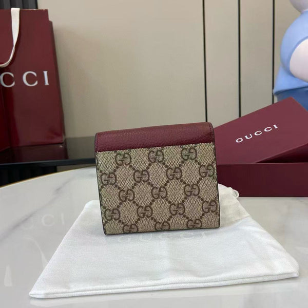 Gucci Marmont 12cm Wallet Ebony mix Rosso Ancora Red Canvas Leather