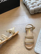 CC 25 Gold Chain Strappy Sandals Apricot Cowhide