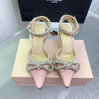 Mach & Mach Rhinestone Double Bow 65mm Sandals Pink Silk