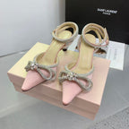Mach & Mach Rhinestone Double Bow 65mm Sandals Pink Silk