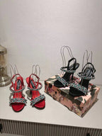 DG Sandals 10cm High Heel Green Crystal Embellished Black Silk
