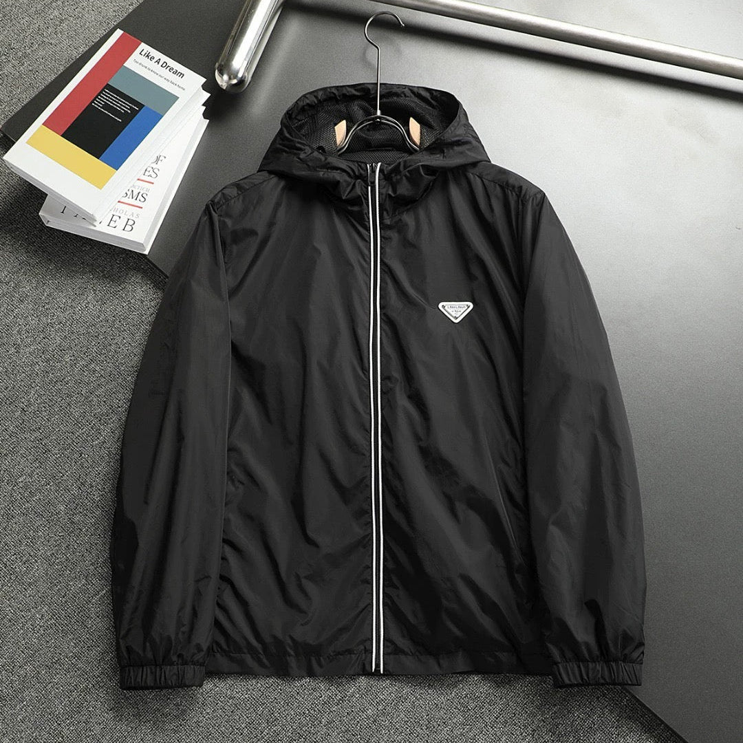 Prada 2025 Hooded Jacket Black Re-Nylon