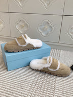 Pra Slippers Desert Beige Suede & Shearling 478568