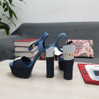 DG Platform Sandals 105mm High Heel  Blue Patchwork Denim