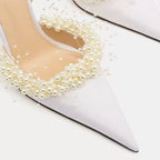 Mach & Mach Court Slingbacks 85mm White Floating Pearl and Satin