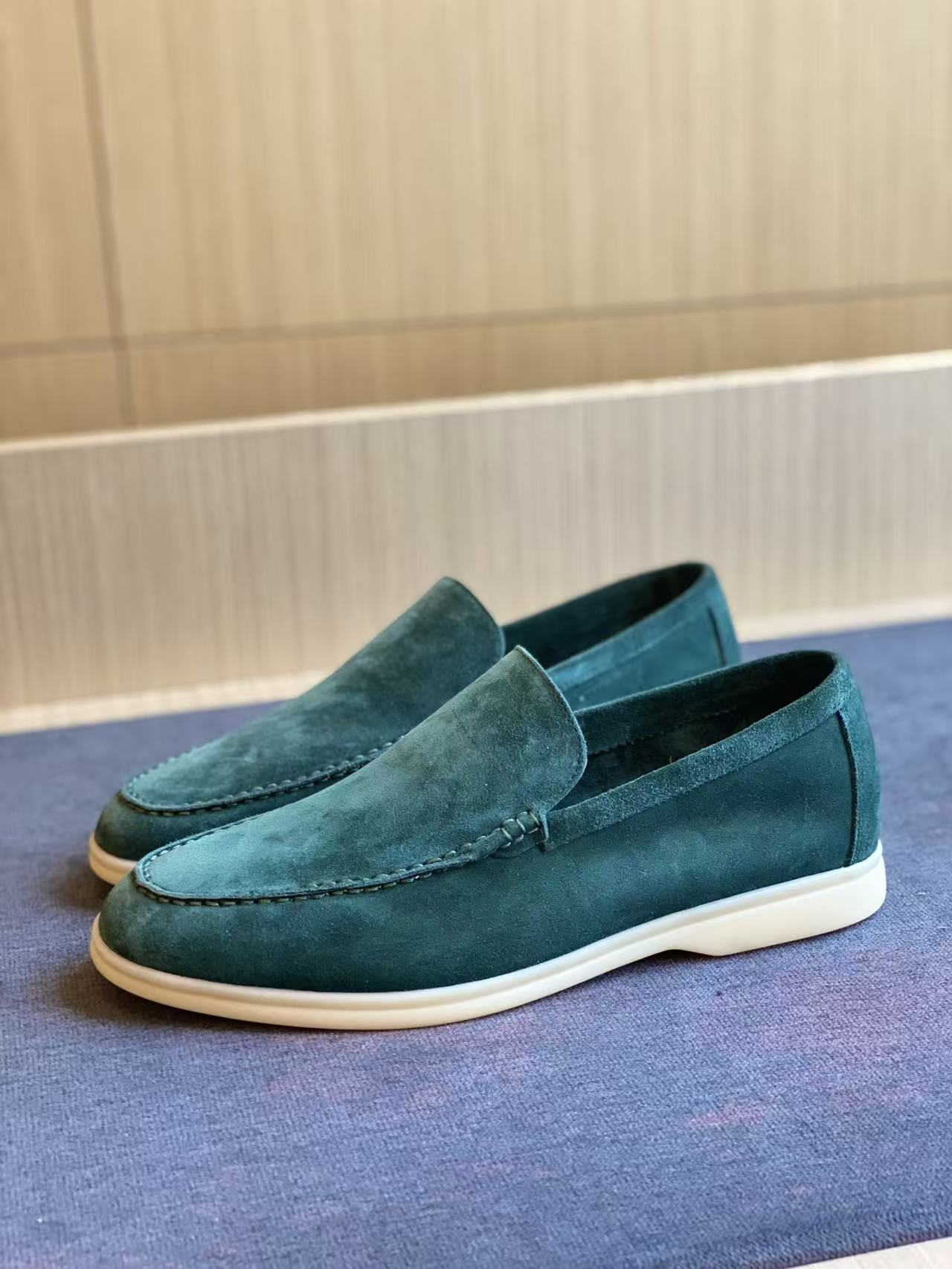 Loro Piana Suede Summer Walk Loafers Dark Green