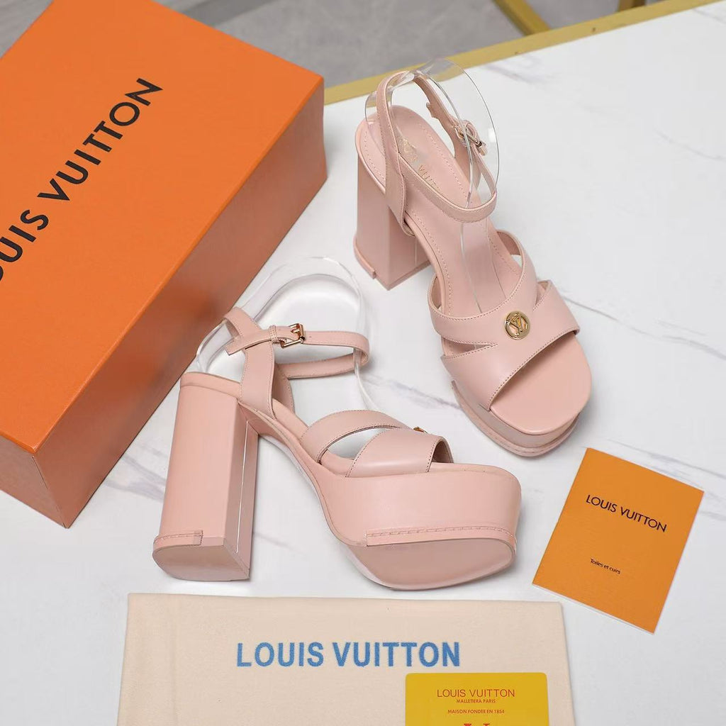 LV Maya Heeled Platform 13cm Sandals Nude Pink Leather