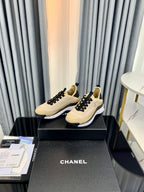 Chanel Interlocking CC Logo Sneaker Beige Black in Fabric patchwork
