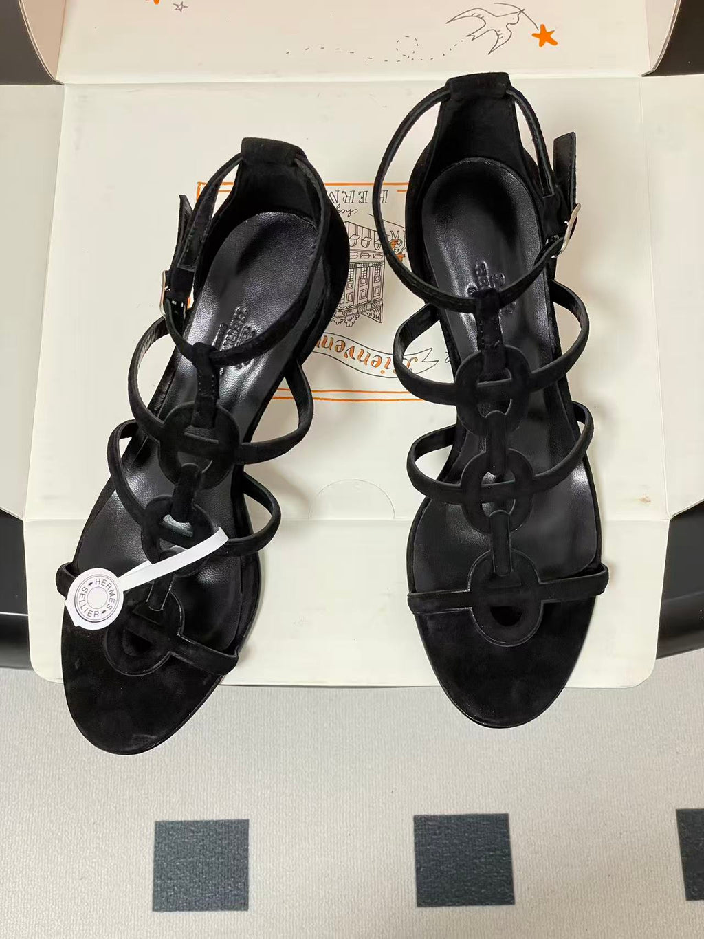 HM 26S STRAPPY HIGH HEEL 70MM IN BLACK LAMBSKIN