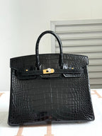 HM Birkin 35cm Black Glossy Crocodile Leather GHW