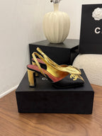 Slingback Black Gold 75mm Square Toe Cowhide