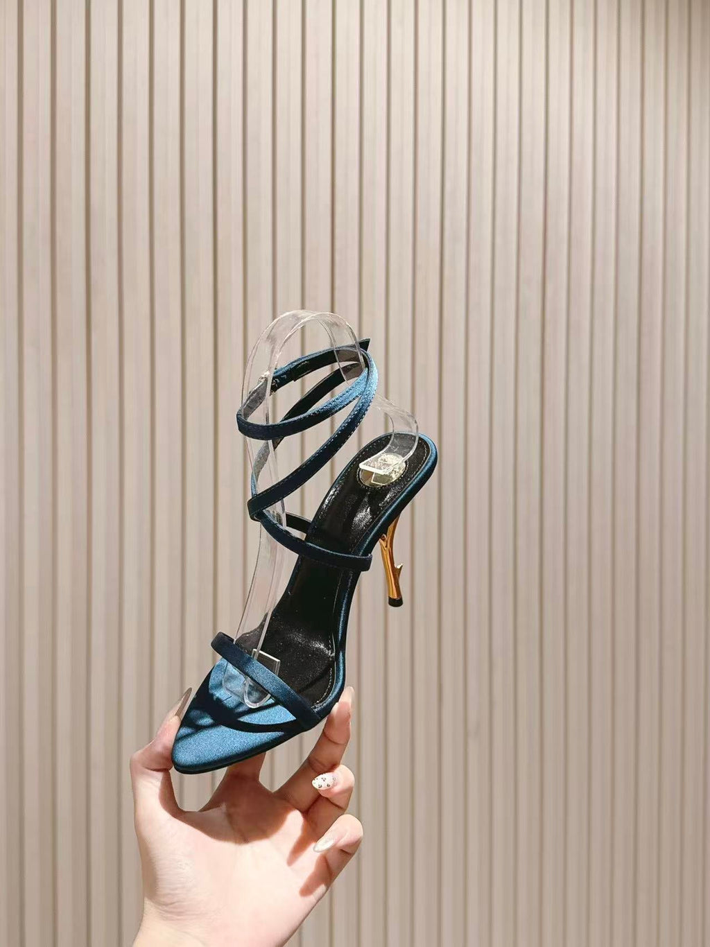YSL High-Heeled Sandals 100cm With Strap Teal Leather