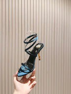 YSL High-Heeled Sandals 100cm With Strap Teal Leather