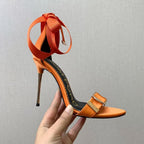 Tom Ford Sandal With Ribbon 105mm Orange In Silk And Sheepskin