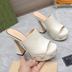 GG Platform Mule Sandals 13cm White Cowhide