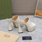 GG Platform Mule Sandals 13cm White Cowhide