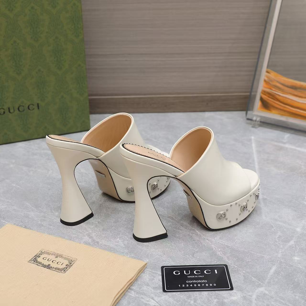 GG Platform Mule Sandals 13cm White Cowhide